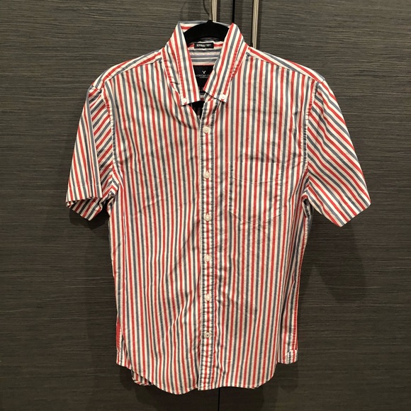 AE STRIPED SHORT SLEEVE BUTTON UP - Picture 1 of 3